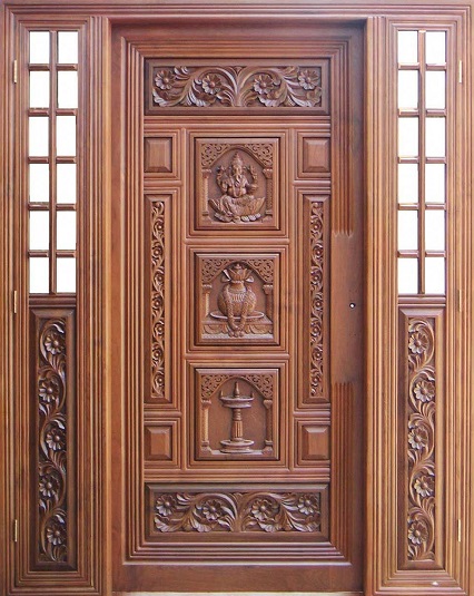 teak wood pooja room door design